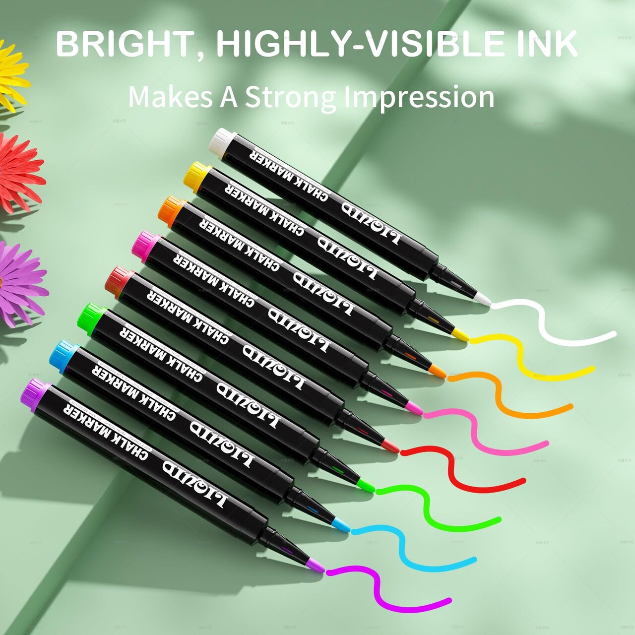 8 Pack Chalk Markers for Blackboard - Chalkboard Markers - Liquid Chlak Pens for Chalk board, First Day of School Signs, Window, Glass, Fine Tip, Multicolor,